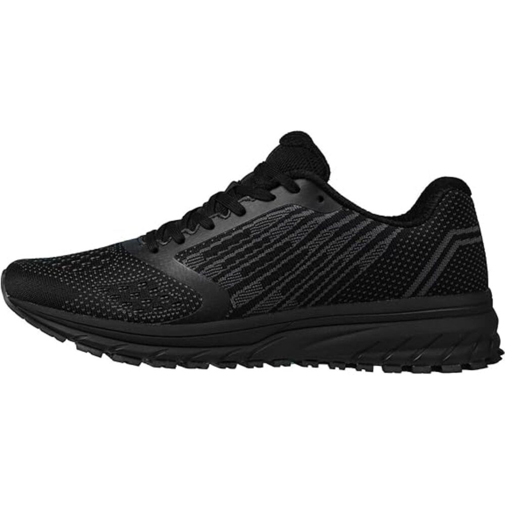 Men's All Black Lace-Up Closed Toe Supportive Running Cushioned Sneakers